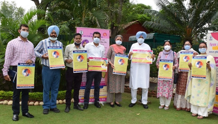 Health Minster Balbir Sidhu while releasing a poster regarding World Breastfeeding Week